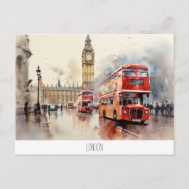 Cartão postal com Big Ben e ônibus vermelho em Lon