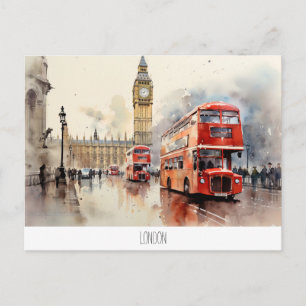 Cartão postal com Big Ben e ônibus vermelho em Lon