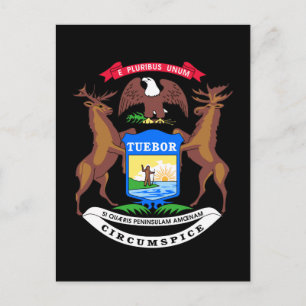 cartão postal com brasão de armas de Michigan