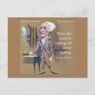 Cartão postal com citação gráfica de Hamilton "Cai