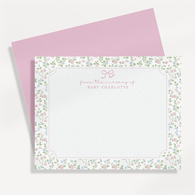 Cartão postal com laço rosa e canto cortado floral (Criador carregado)
