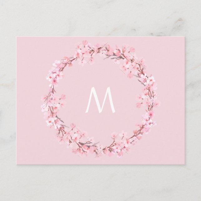 Cartão postal com letra floral cor-de-rosa monogra (Frente)