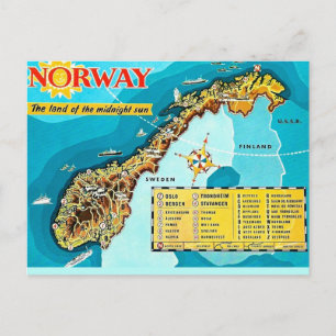 Cartão postal com mapa antigo da Noruega