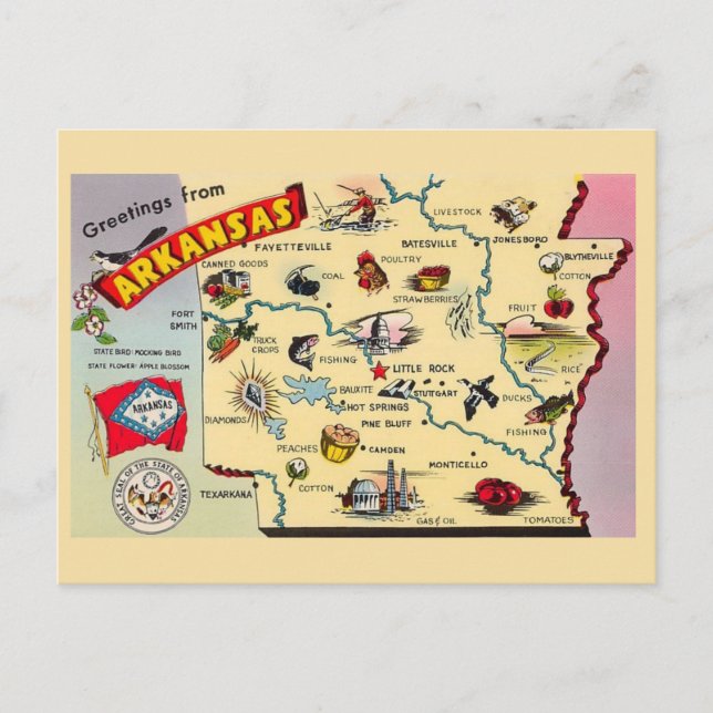 Cartão postal com mapa antigo do Arkansas  (Frente)