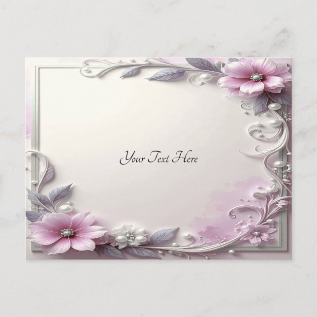 Cartão postal com moldura floral rosa (Frente)