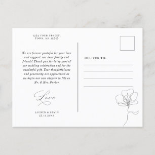 Cartão postal com obrigado de flor desenhado à mão