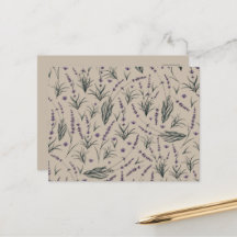 Cartão postal com padrão botânico de lavanda