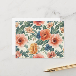 Cartão Postal com Padrão Floral Sem Costura em Aqu