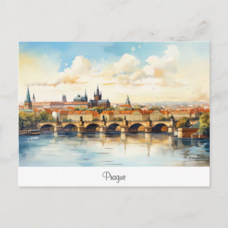 Cartão postal com Praga, paisagem pintada.