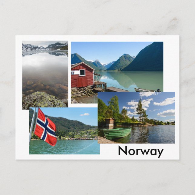 Cartão postal com várias paisagens na Noruega (Frente)