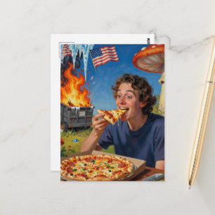 Cartão Postal Coma Pizza e Ignore o Lixo Americano em Chamas