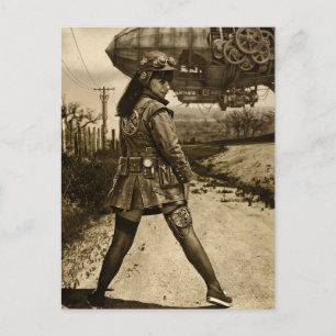 Cartão Postal Comandante de Dirigível Steampunk Sépia