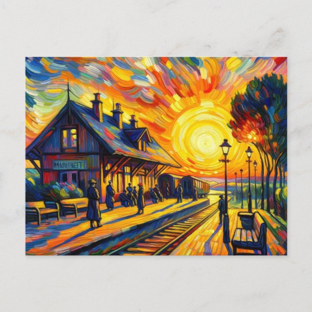 Cartão Postal Comboio ao pôr do sol (Frente)