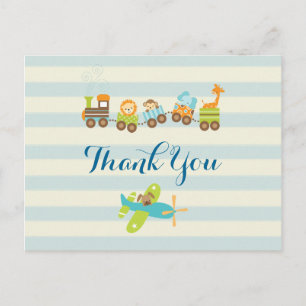 Cartão Postal Comboio de Brinquedos e avião em Strips Obrigado
