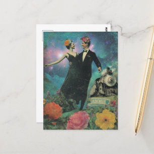 Cartão Postal Comboio de risco de Pessoas de dança surreal