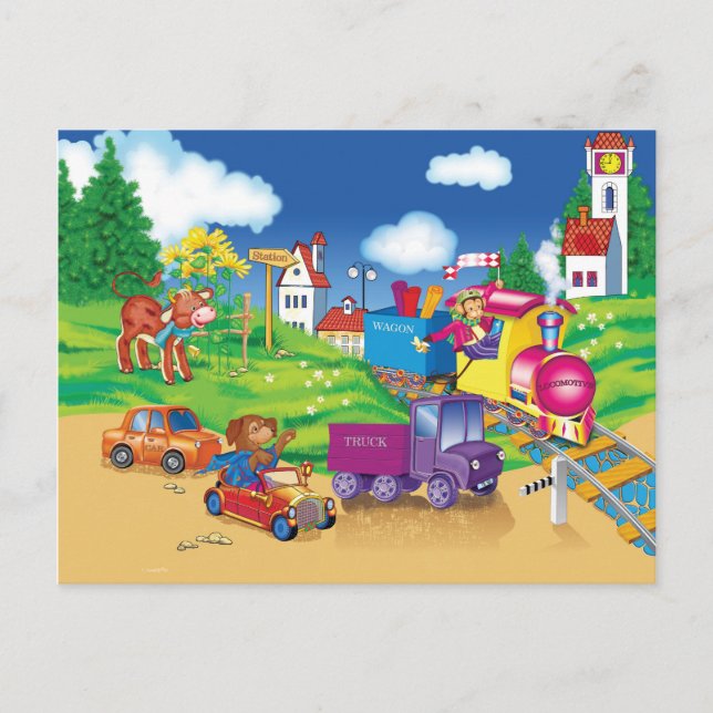 Cartão Postal comboio e carro (Frente)