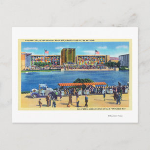 Cartão Postal Comboio Elefante e Bldg Federal, Feira do Mundo CA