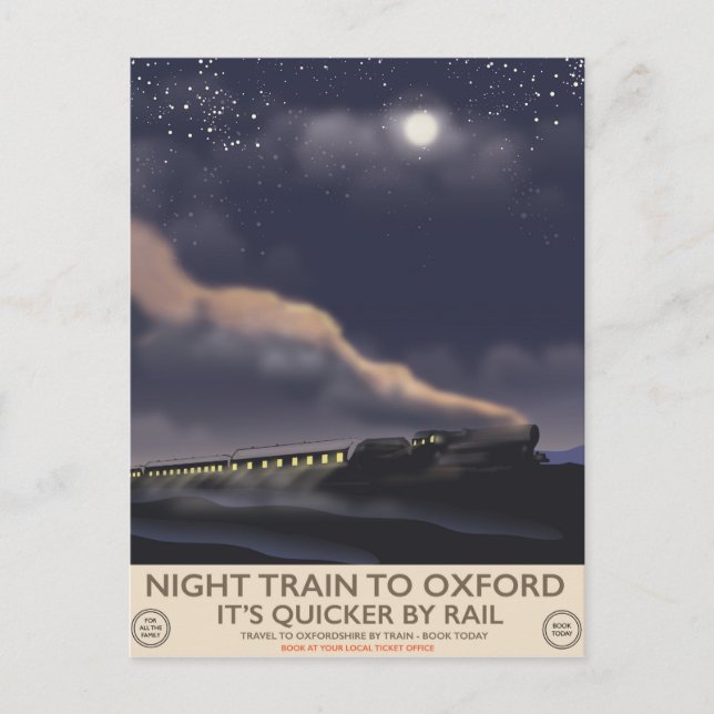 Cartão Postal Comboio noturno em Oxford (Frente)