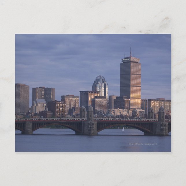 Cartão Postal Comboios de metrô na Ponte Longfellow sobre (Frente)