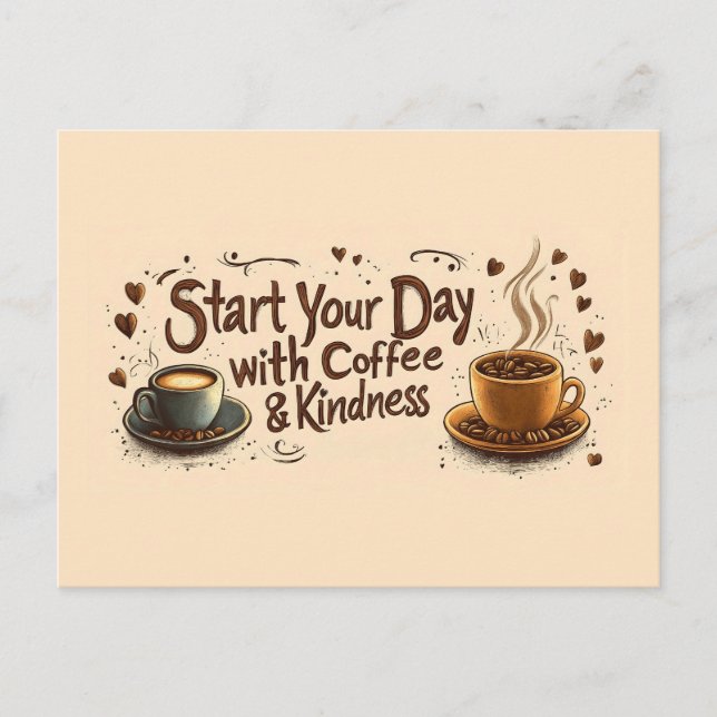 Cartão Postal Comece Seu Dia com Citação de Café & Bondade (Frente)