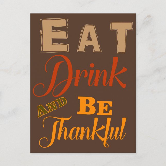 Cartão Postal comer beber ser grato dia de ação de graças outono (Frente)