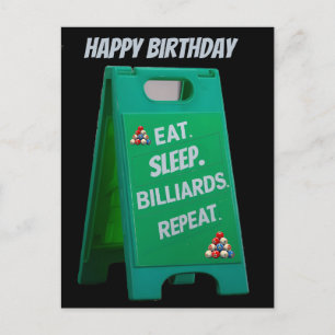 Cartão Postal Comer dormir bilhar repetir placa de plástico verd