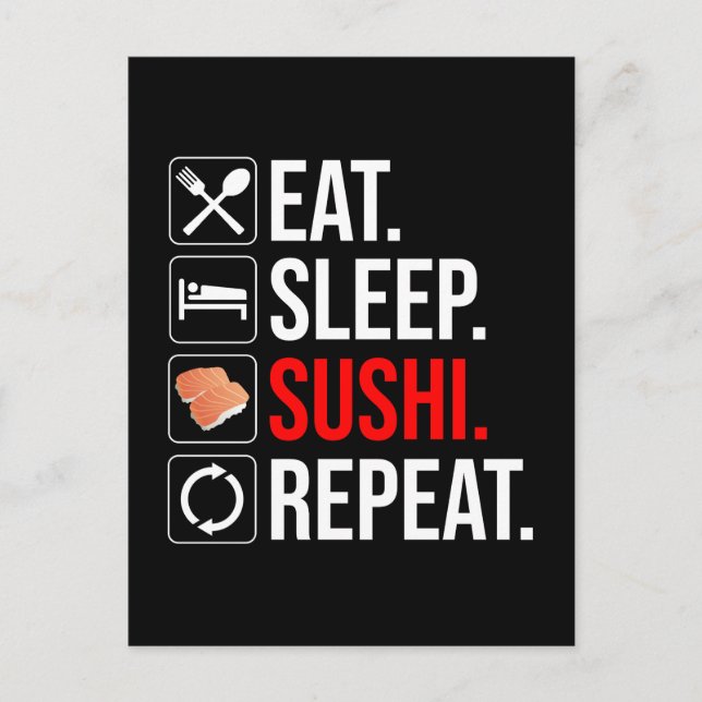 Cartão Postal Comer. Dormir. Sushi. Repetir (Frente)