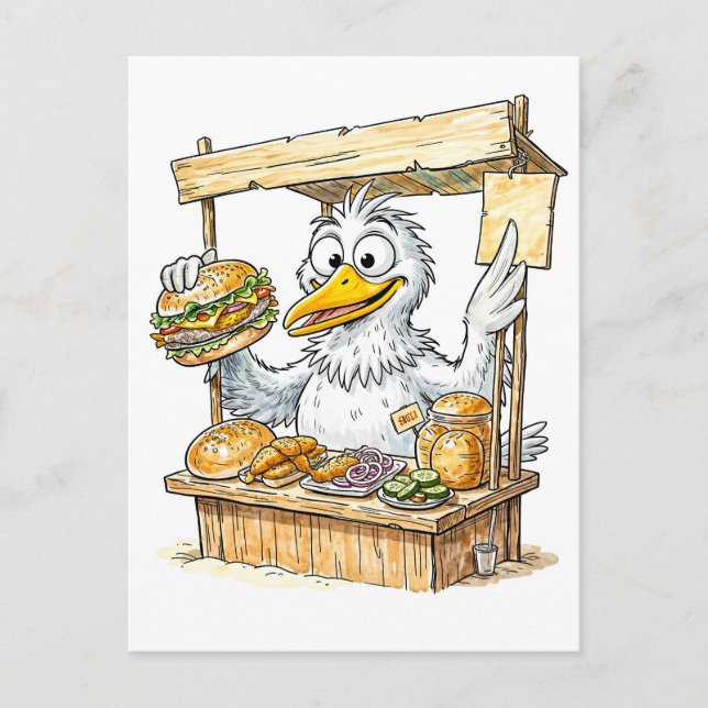 Cartão Postal Comic Bird at Fish Stand (Frente)