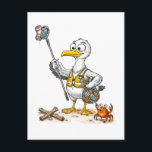 Cartão Postal Comic Bird Beach Cleanup Crew<br><div class="desc">A dedicated coastal bird collects trash along the shoreline,  supported by helpful crabs carrying debris. This comic‑style scene mixes environmental awareness with charming humor,  ideal for coastal décor,  nature themes and quirky character art.</div>