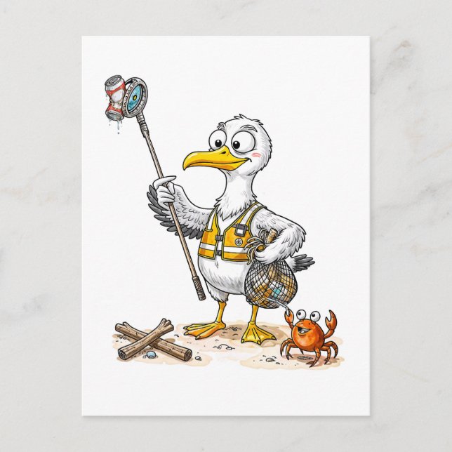Cartão Postal Comic Bird Beach Cleanup Crew (Frente)
