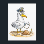 Cartão Postal Comic Bird Worm Inspector<br><div class="desc">A focused coastal bird examines tidal‑flat worms with expert seriousness,  blending scientific curiosity with comic charm. This whimsical illustration is perfect for fans of coastal nature,  humorous character art and quirky maritime storytelling.</div>