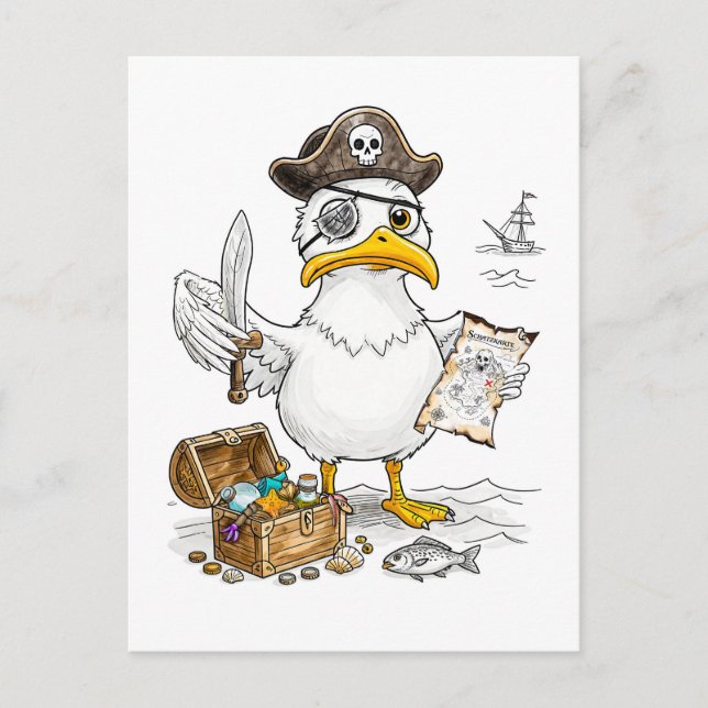 Cartão Postal Comic Pirate Bird Treasure Hunt (Frente)