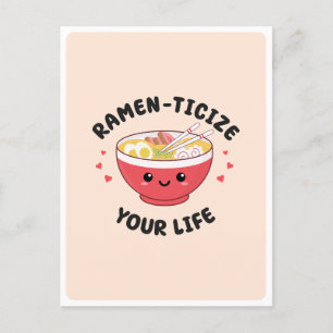 Cartão Postal Comida Asiática Ramen Kawaii Fofa Pun Amor Românti