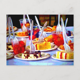 Cartão Postal Comida de Arte Pop Sobremesas Bolo Garfos Colorido