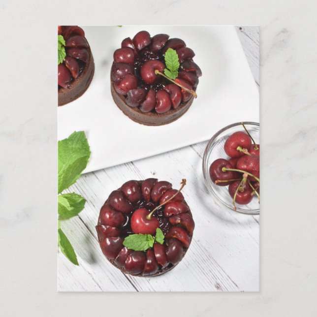 Cartão Postal Comida Fotografia Chocolate Cherry Tartlets (Frente)