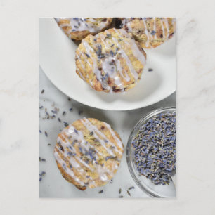 Cartão Postal Comida Fotografia Lavanda Blueberry Scones Tea