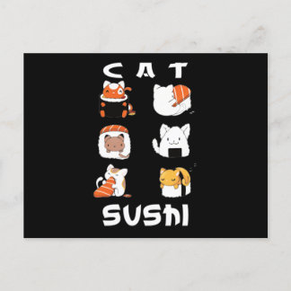 Cartão Postal Comida Japonesa de Gato Sushi Cute