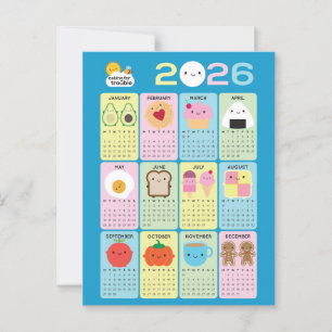 Cartão Postal Comida Kawaii 2026 Calendário