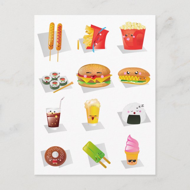 Cartão Postal comida rápida kawaii (Frente)