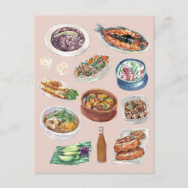 Cartão Postal Comida tradicional filipina em Pinoy Watercolor