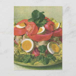 Cartão Postal Comida Vintage, Salada de Mesclun Verde Mistura Or