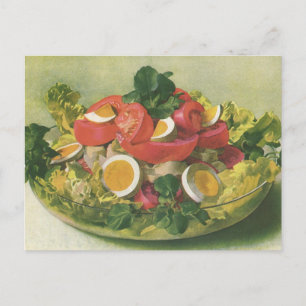 Cartão Postal Comida Vintage, Salada de Mesclun Verde Mistura Or