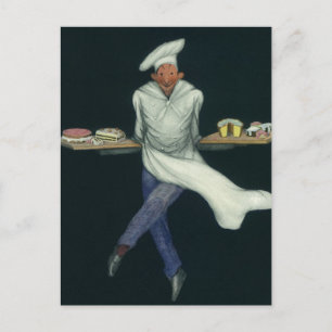 Cartão Postal Comidas de vindima, padeiro com pastelaria