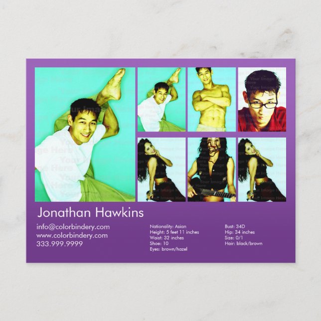 Cartão Postal Comp de Captura Violeta Ator & Modelo (Frente)