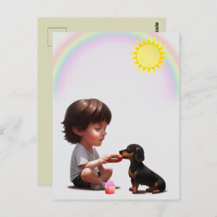 Cartão Postal Compartilhamento é Caring Dachshund Postcard