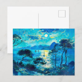 Cartão Postal Compartimento iluminado com barcos impressionistas