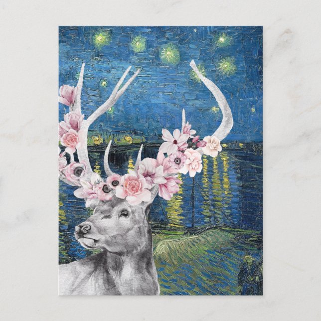 Cartão Postal Compilação Estrela Noturna de Van Gogh e Cervo Flo (Frente)