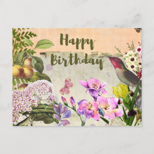Cartão Postal Composição de Aniversário Vintage Natureza