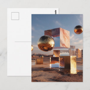 Cartão Postal Composição Geométrica Surrealista com Esferas Dour