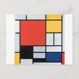 Cartão Postal Composição Vermelho, Amarelo, Azul, Preto, Mondr